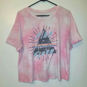 PINK FLOYD women's 1X pink tie dye Dark side of the moon crop top LOT A5